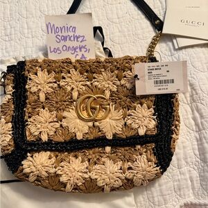 Gucci Small GG Marmont Raffia Shoulder Bag